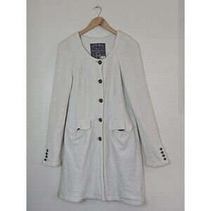 Free People Textured Wool Blend Pea Coat Size Large Victorian Style Ivory